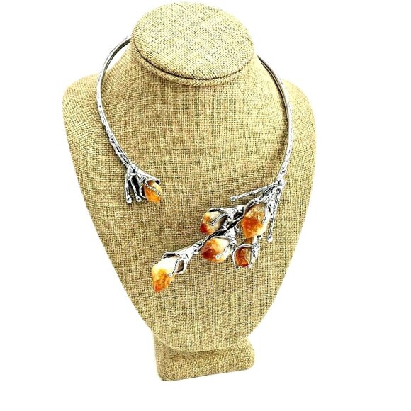Brazilian Honey Citrine Silver Collar Necklace Designer Nilson de Assis Druzy - Picture 4 of 9